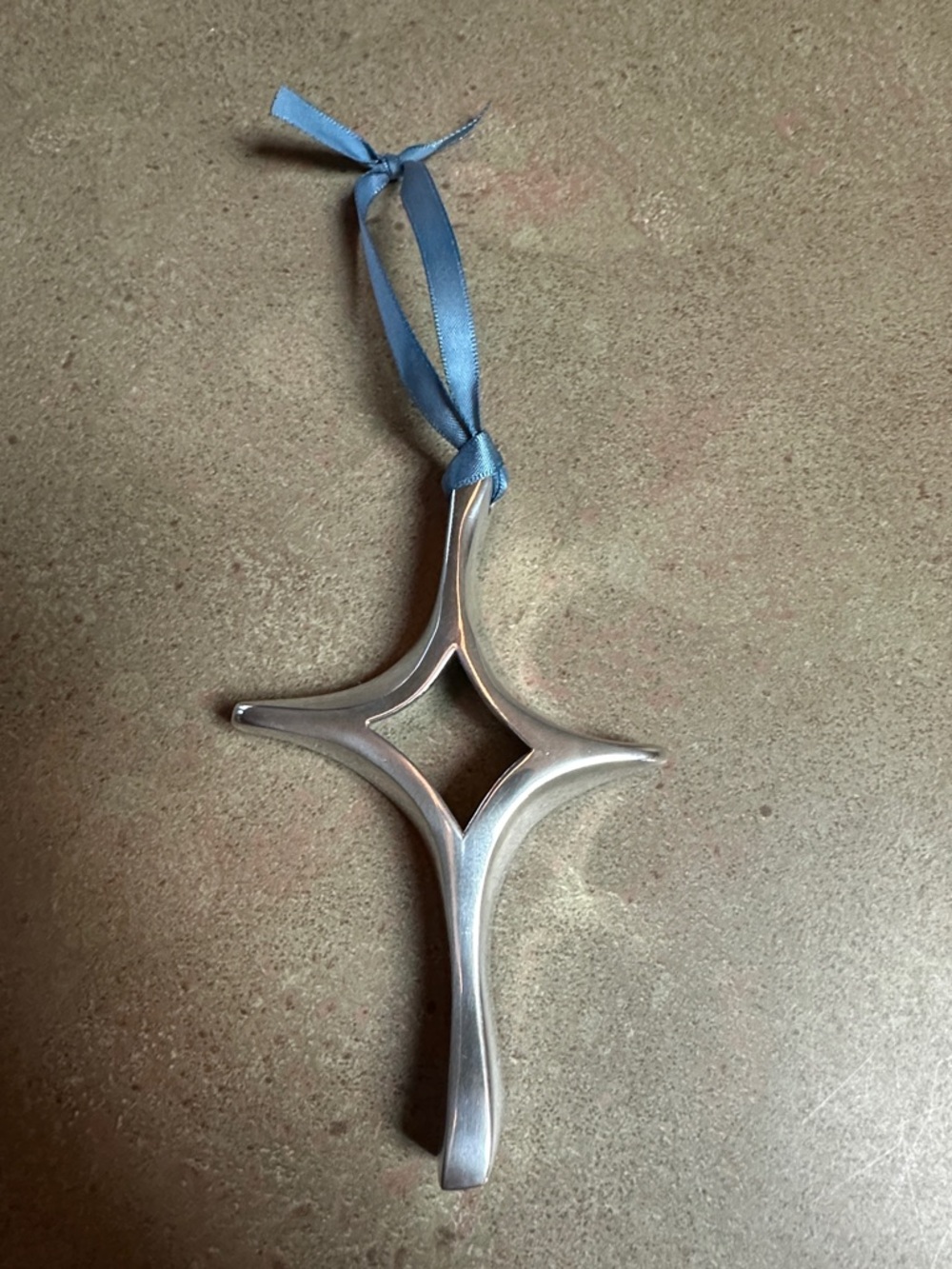 2008 Nambe 6612 Cross Ornament with Blue Ribbon by Todd Myers